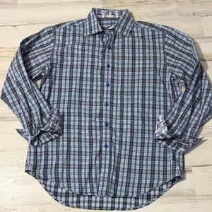 Robert Graham Blue and Gray Plaid Button Down Shirt